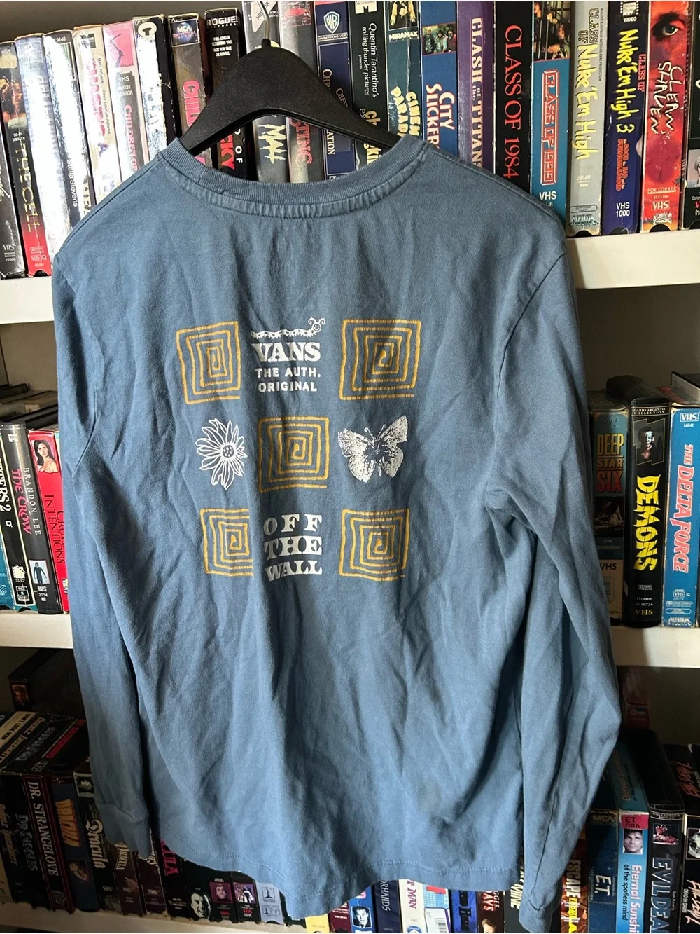 Vans women’s Crewneck Long-Sleeve Tee — Blue with Small White Logo